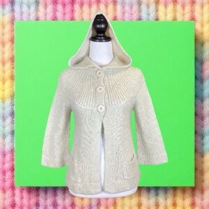 Vintage dELiA*s 90s Cream Knit 3/4 Sleeve Hooded 3 Button Babydoll Cardigan M